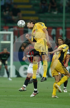 Vangelis Moras and Cristian Brocchi in action during the match